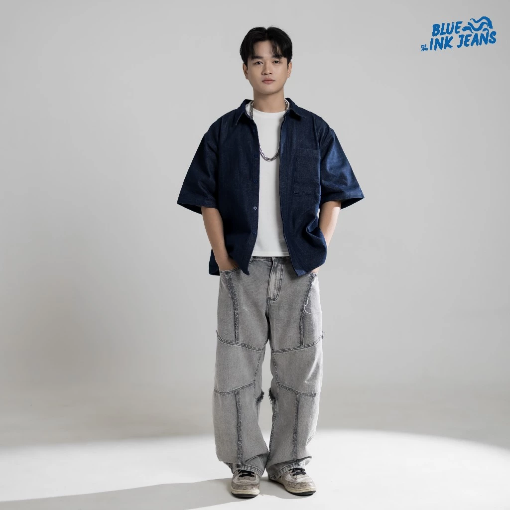 Bridge Jeans - Celana Jeans Pria Wide Leg Oversize Korean Style