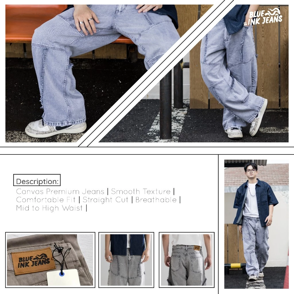 Bridge Jeans - Celana Jeans Pria Wide Leg Oversize Korean Style - Image 7