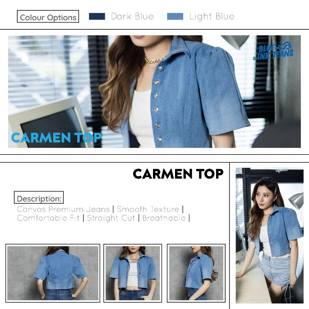 Carmen - Atasan Wanita Denim Crop Top Tali Korean Style Feminine Chic Premium - Image 9