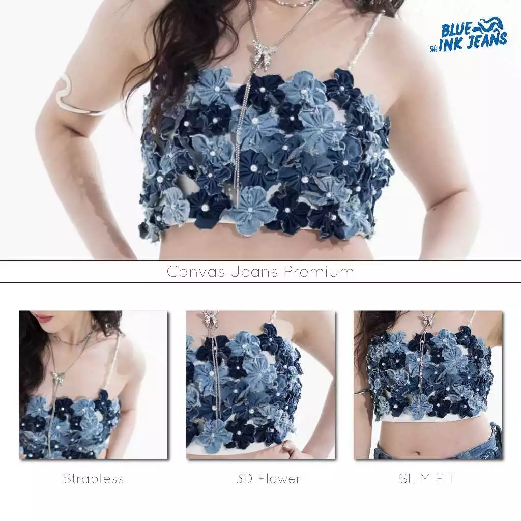 Flowerdust - Top Wanita Tube Top Bunga 3D Mutiara Korean Style Premium - Image 5