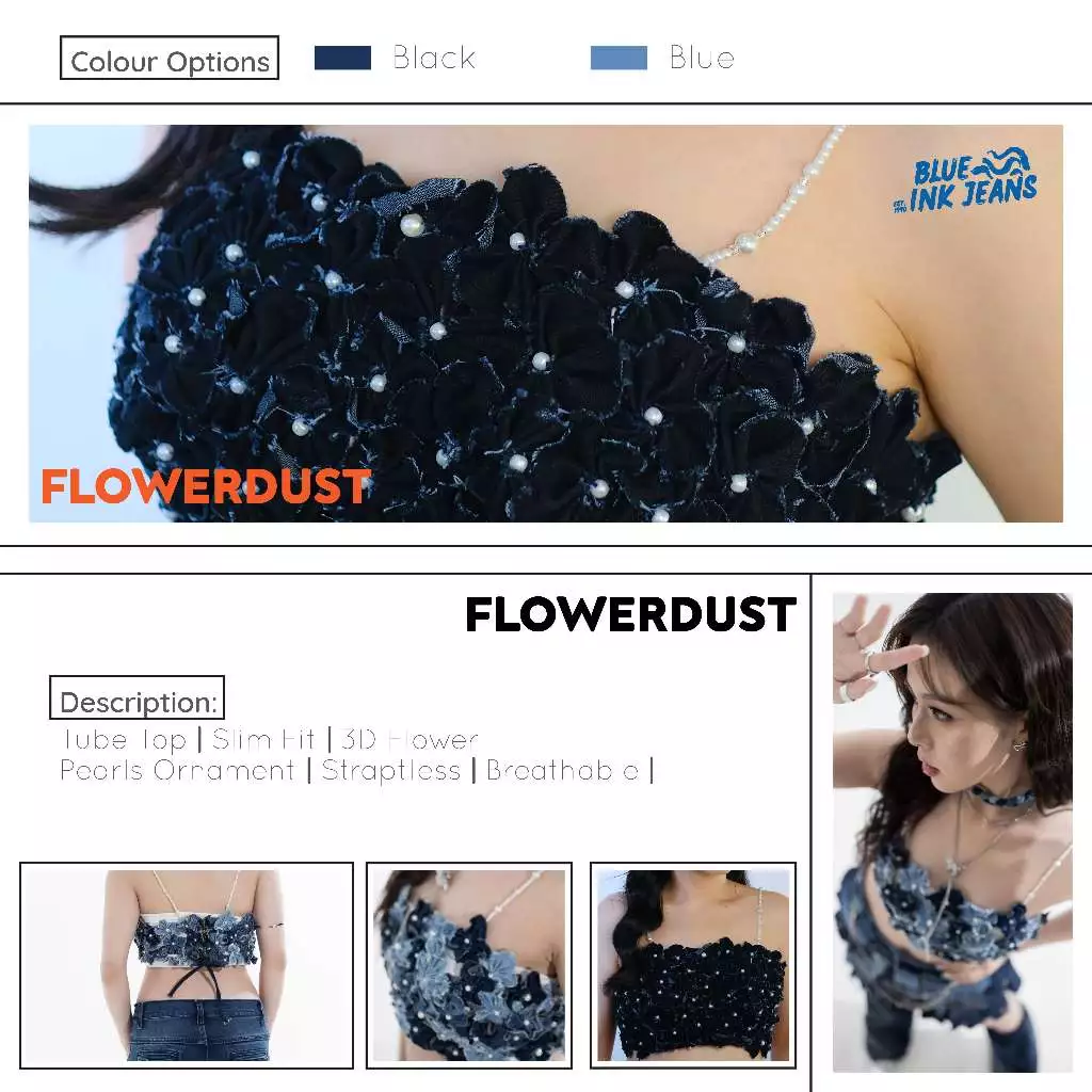 Flowerdust - Top Wanita Tube Top Bunga 3D Mutiara Korean Style Premium - Image 4