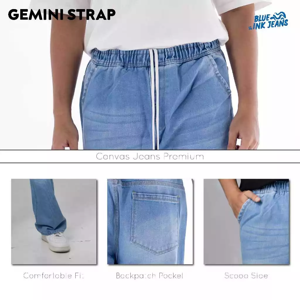 Gemini Strap - Celana Jeans Korean Style Elastic High Waist Baggy (Unisex) - Image 3