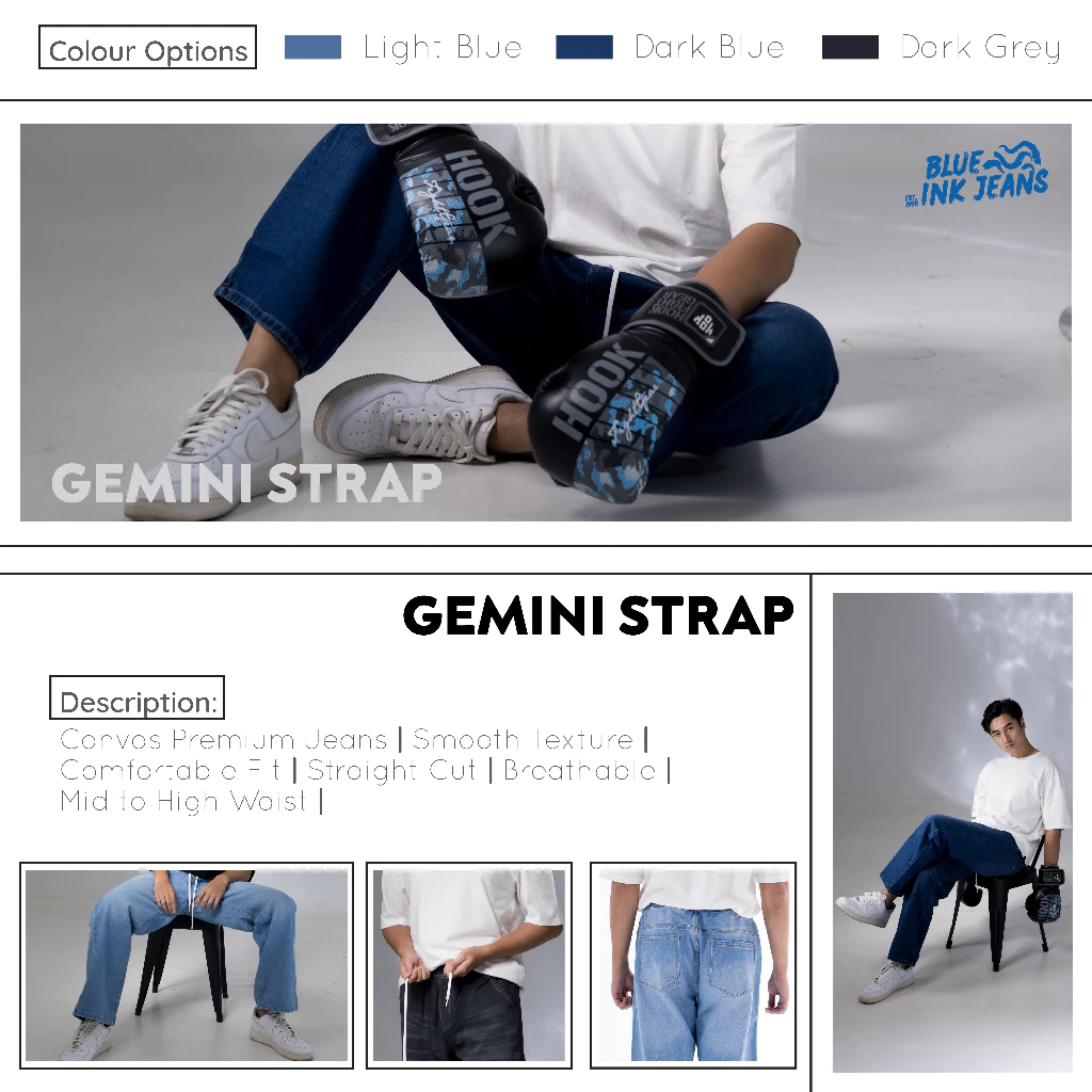 Gemini Strap - Celana Jeans Korean Style Elastic High Waist Baggy (Unisex) - Image 2