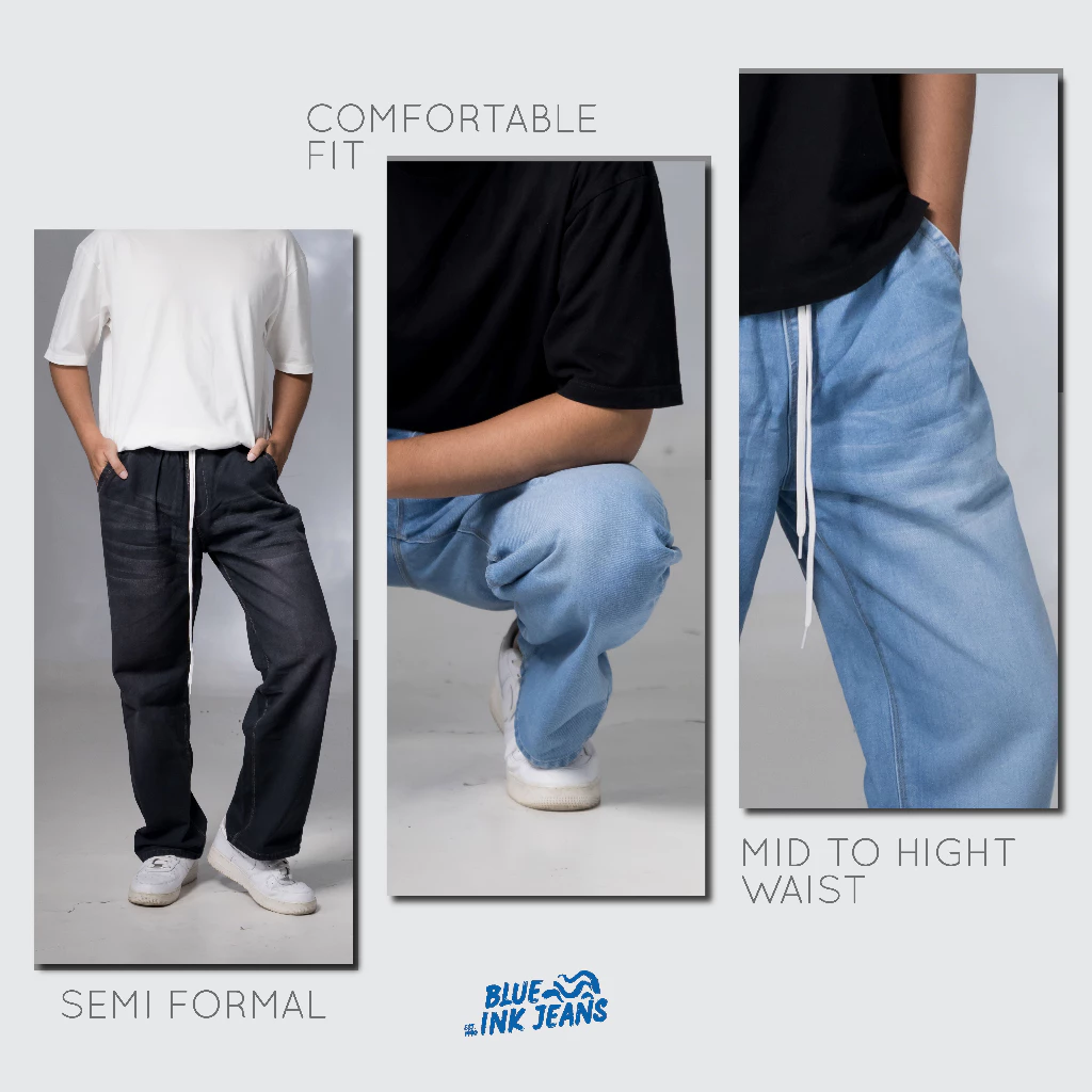Gemini Strap - Celana Jeans Korean Style Elastic High Waist Baggy (Unisex) - Image 10