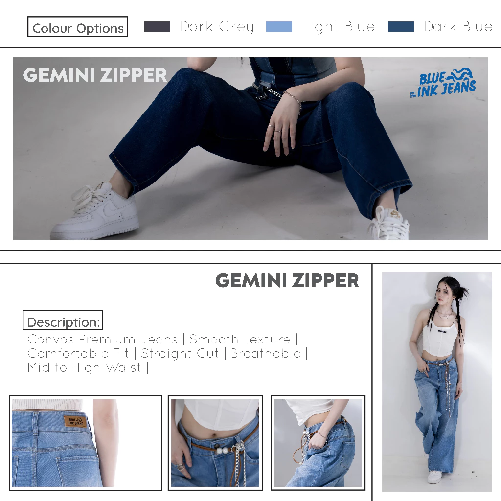 Gemini Zipper - Celana Jeans Korean Style High Waist Baggy (Unisex) - Image 5