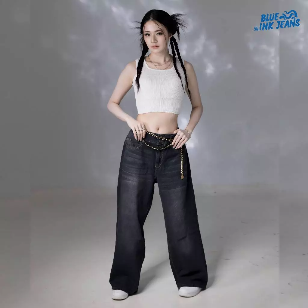 Gemini Zipper - Celana Jeans Korean Style High Waist Baggy (Unisex)