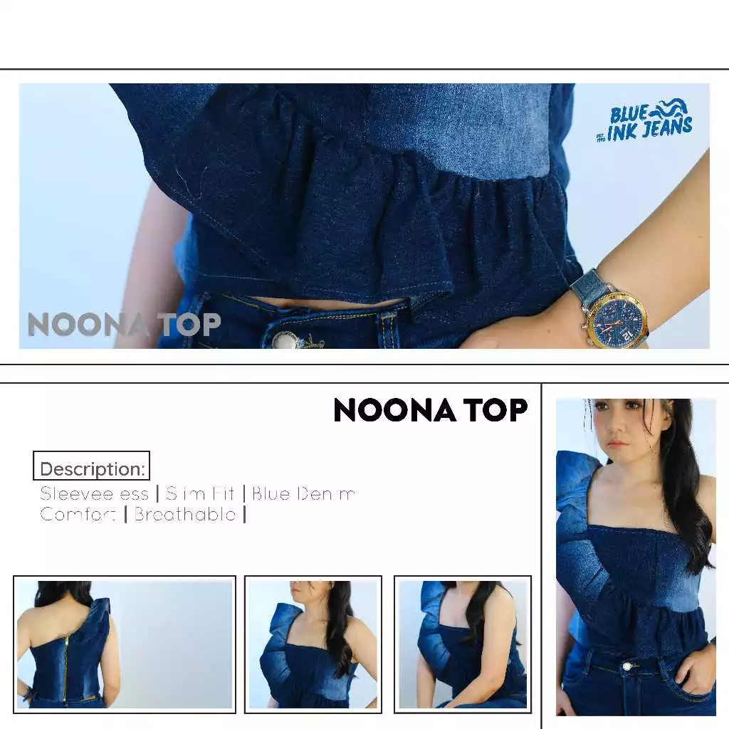 Noona - Atasan Wanita Denim Ruffle Top Korean Style Feminine Chic Premium - Image 6
