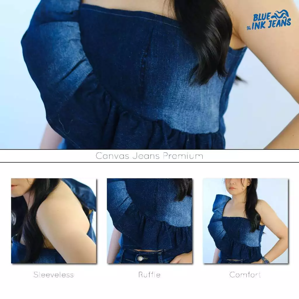 Noona - Atasan Wanita Denim Ruffle Top Korean Style Feminine Chic Premium - Image 5