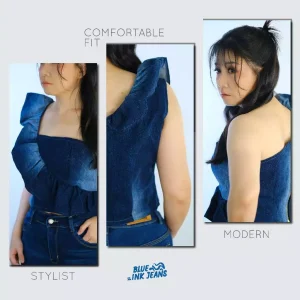 Noona – Atasan Wanita Denim Ruffle Top Korean Style Feminine Chic Premium