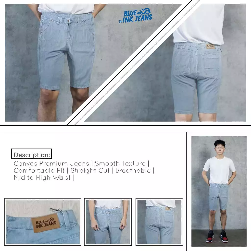 Paloma - Celana Jeans Pendek Pria Sobek & Polos Korean Style Distressed Denim - Image 4